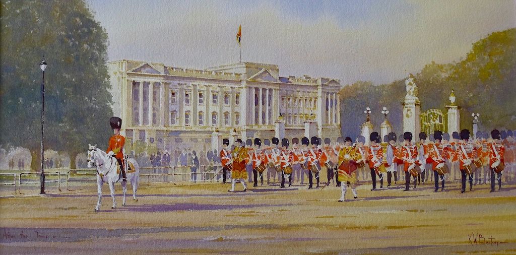 Household Division passing Buckingham Palace after Trooping the Colour